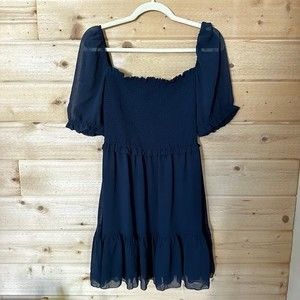 Aritzia Wilfred Laken Short Sleeve Mini Dress in Classic Navy Blue NWT